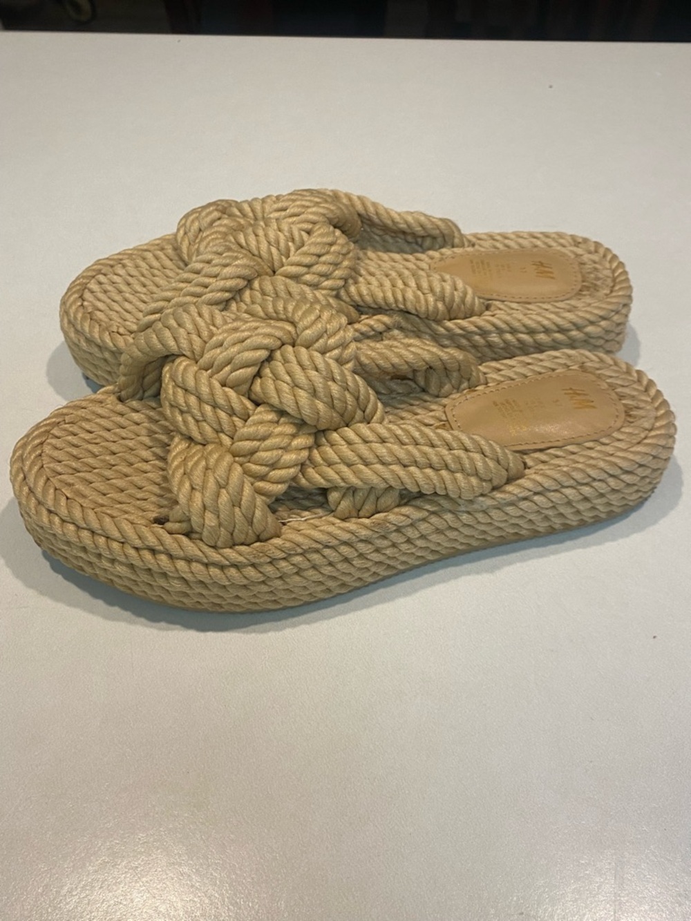 H&M ROPE KNOT NOMADIC MINIMALIST CASUAL PLATFORM CLASSIC BOHO CHIC NEUTRAL SZ 37 - Picture 5 of 12